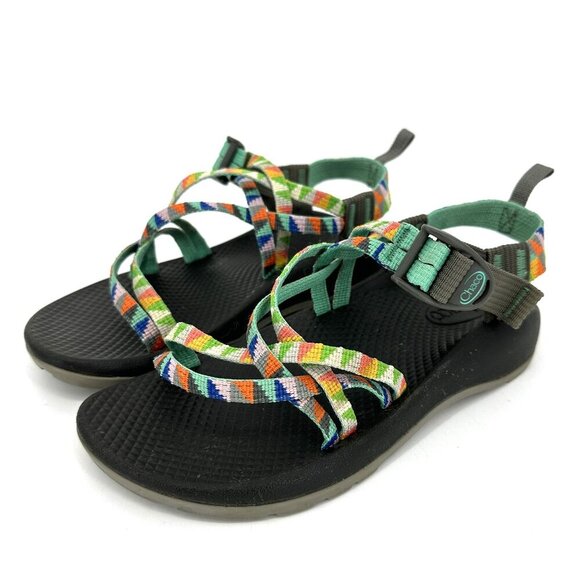 Chaco ZX1 Kid's Ecotread Outdoor Strappy Sandals Camper Colorful Turqouse Size 4 - Picture 1 of 10